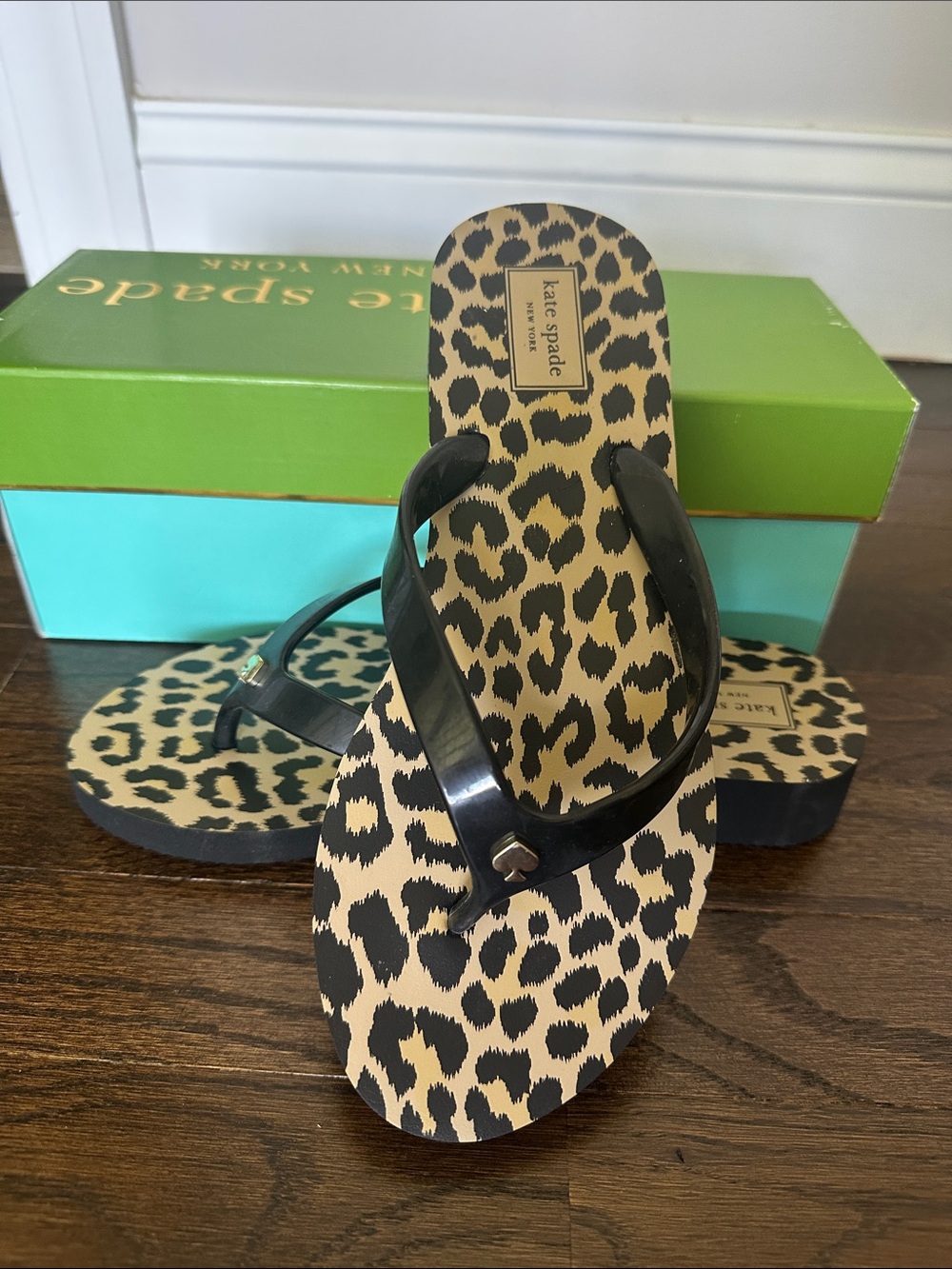Kate Spade leopard print flip flops